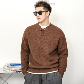 徐太浪【菠萝纹 亨利领】纯色百搭毛衣男秋冬休闲内搭打底衫上衣