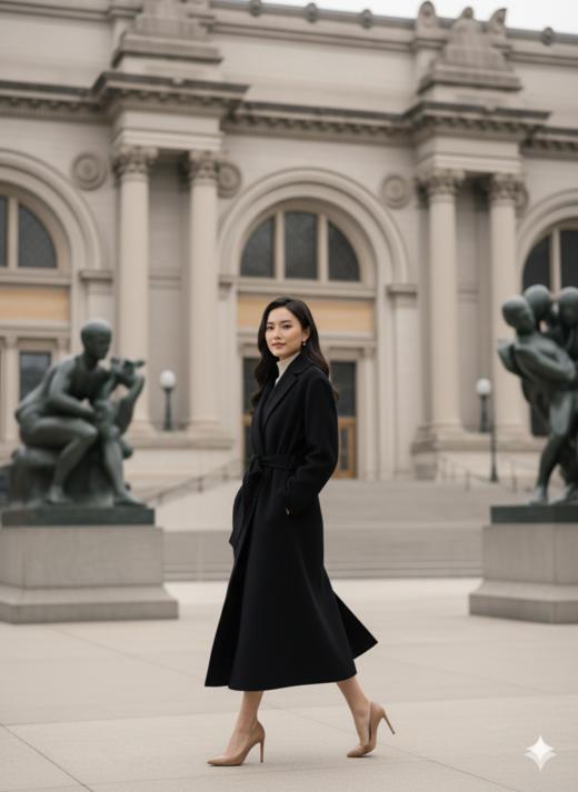 珠边双面工艺长款腰带大衣 商品图5