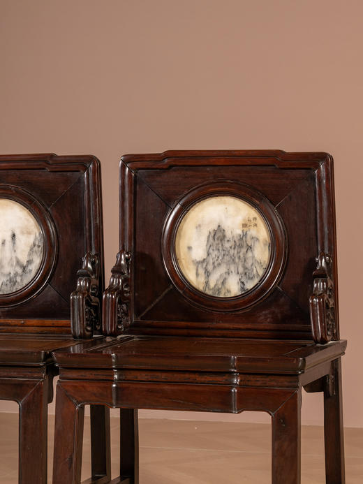 清	红木镶云石背屏椅（一对） 商品图3