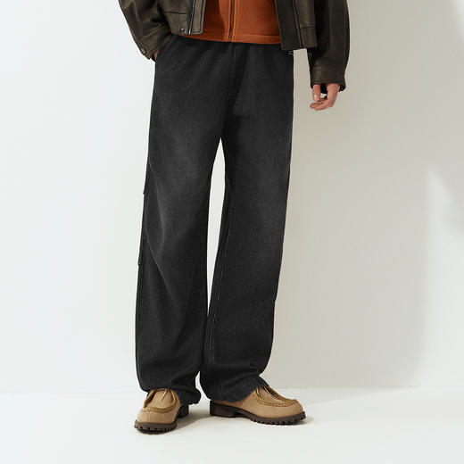 森柔牛仔|森马牛仔裤男宽松阔腿裤2025冬新款美式伞兵裤复古做旧 商品图1