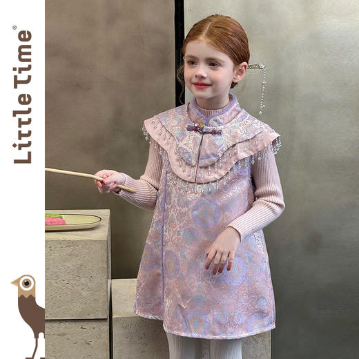 littletime女童旗袍2025秋冬新款儿童新中式国风连衣裙女宝礼服裙 商品图0