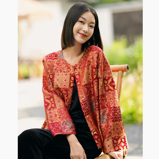 OPH F4639-A老钱风真丝宋锦新中式50姆米桑蚕丝外套上衣棉衣 商品图1