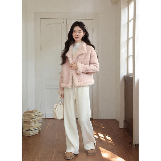 鹿向南「暖风故事」粉色羊羔毛短外套女2025秋冬新款加厚保暖夹克 商品图1
