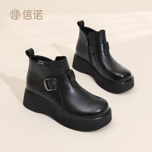 信诺妈妈棉鞋真皮厚底切尔西靴女2025冬季新款英伦风短靴加绒保暖5M590-2D 商品图5