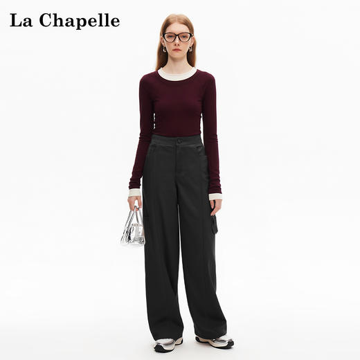 会员福利【100高支棉+廓形显瘦】拉夏贝尔/La Chapelle工装风直筒阔腿裤高腰百搭时髦酷感休闲裤Get美高穿搭 商品图2