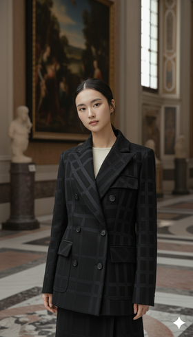 三双排扣枪勃领后双开叉中长外套