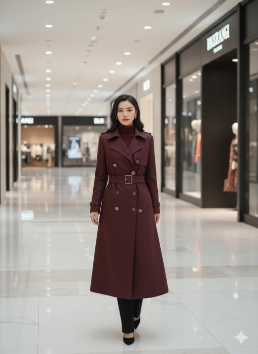 双排扣腰带长款风衣 商品图3