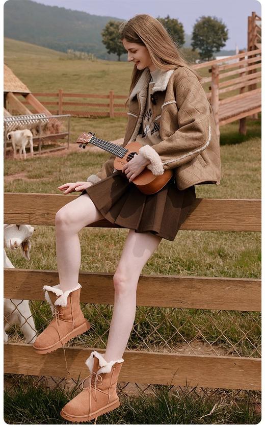 香y同款麂皮绒仿生皮草皮毛一体牛角扣外套 商品图7