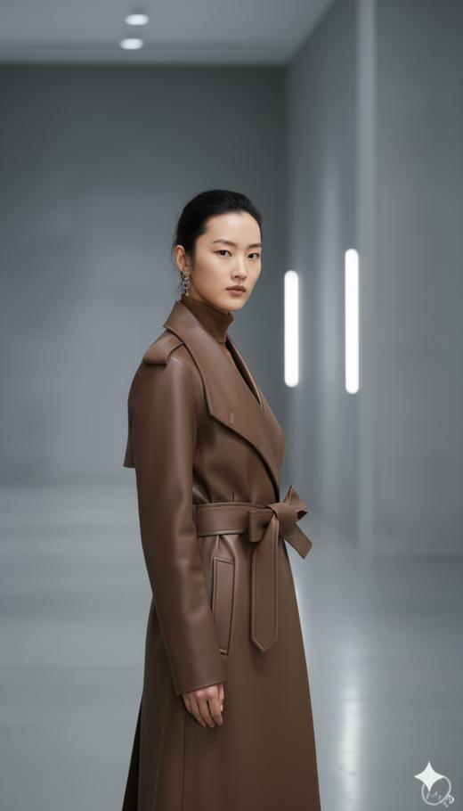 立领一粒扣显瘦袖拼色风衣 商品图3