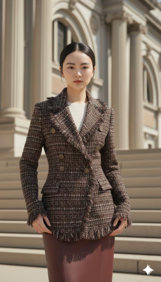 挺肩流苏边修身外套 商品图0