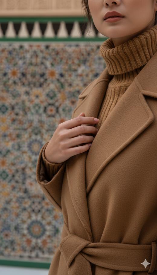 加内门襟珠边精致长款大衣 商品图2