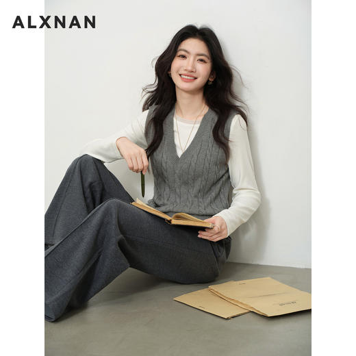 鹿向南「慵懒周末」深灰色宽松阔腿裤百搭休闲秋冬新款垂感女长裤 商品图4