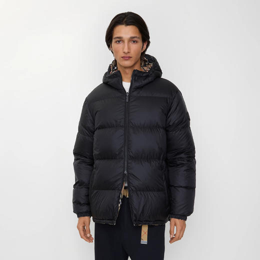 BURBERRY 巴宝莉 男士马术骑士徽标贴片双面格纹连帽羽绒服 格子 8110215 B9368 商品图2