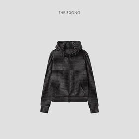 THESOONG"锁温六合一"超细绵羊毛蚕丝自热条纹连帽外套HWWT8074