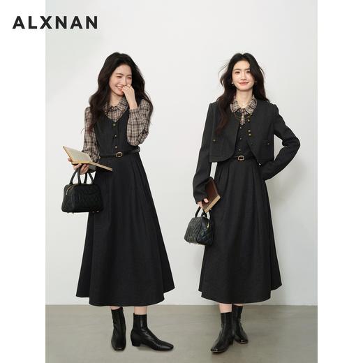 鹿向南「半岛迷香」灰色短外套假两件衬衫连衣裙女秋季显瘦两件套 商品图2