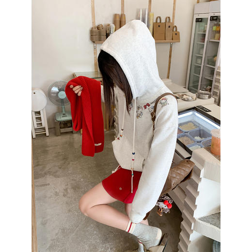 【179元任选2件】现货！灰色猫咪印花套头连帽卫衣 商品图3