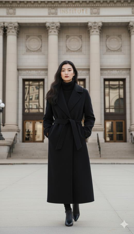 加内门襟珠边精致长款大衣 商品图0