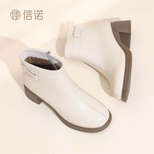 信诺妈妈鞋时尚粗跟短靴女羊皮靴子2025冬季新款加绒保暖棉鞋皮鞋X5M153-229 商品图2