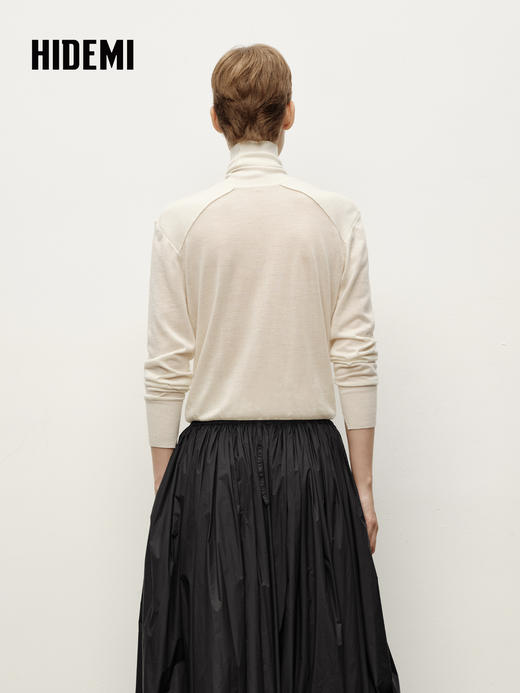 HIDEMI 进口澳洲美利奴羊毛立体双层拼接宽肩小头神器高领可外穿半宽松打底毛衣 商品图8