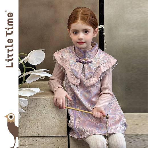 littletime女童旗袍2025秋冬新款儿童新中式国风连衣裙女宝礼服裙 商品图2