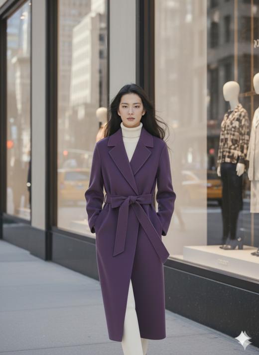 珠边双面工艺长款腰带大衣 商品图0