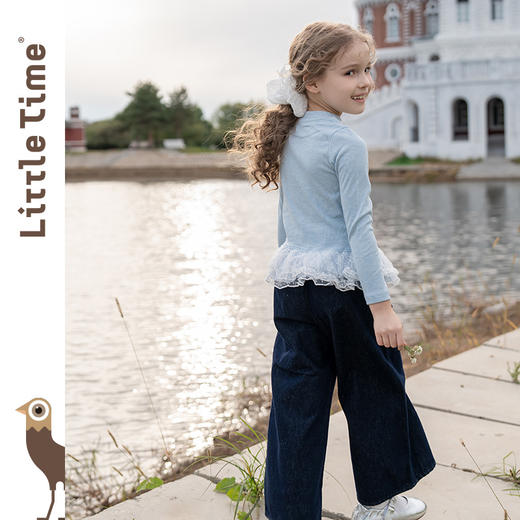 littletime女童打底衫2025秋冬新款儿童花边领长袖T恤女春秋上衣 商品图3