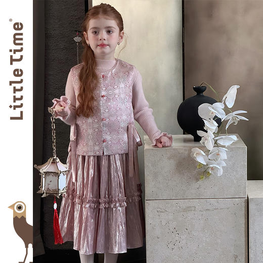 littletime女童马甲2025秋冬新款儿童新中式国风马甲女宝两件套 商品图3