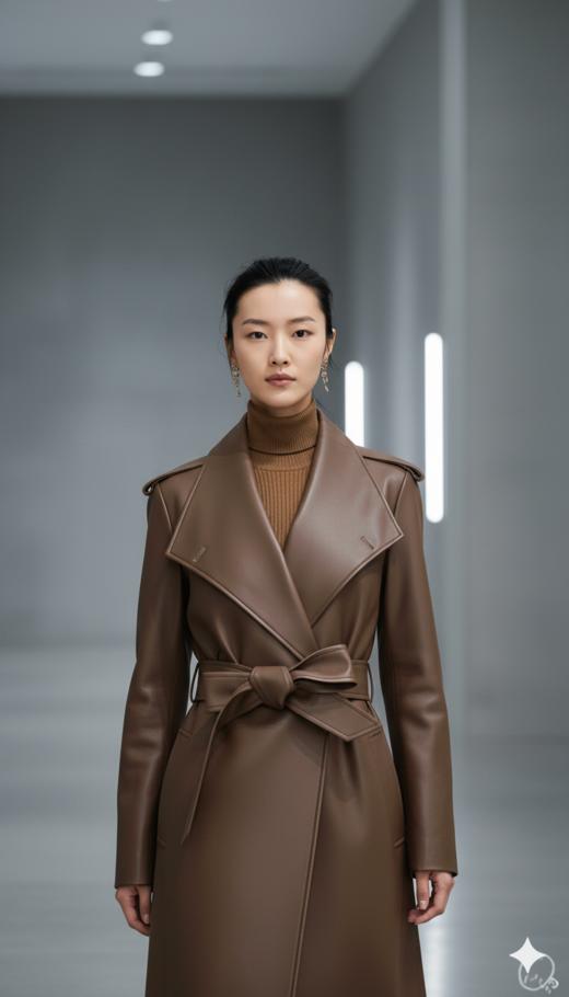 立领一粒扣显瘦袖拼色风衣 商品图2