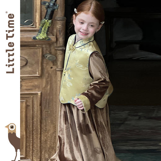 littletime女童套装2025秋冬新款儿童新中式国风马甲女宝两件套 商品图3