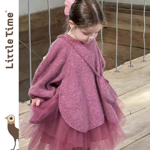 littletime女童连衣裙2025秋冬新款儿童毛织网纱公主裙女宝宝裙子 商品图0