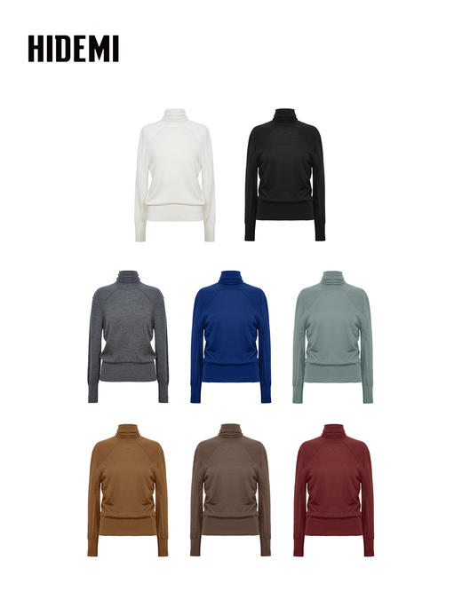 HIDEMI 进口澳洲美利奴羊毛立体双层拼接宽肩小头神器高领可外穿半宽松打底毛衣 商品图1