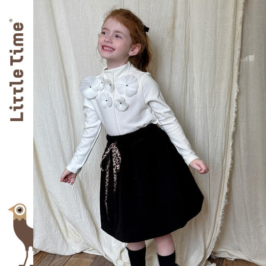 littletime女童T恤2025秋冬新款儿童立体花朵打底衫女宝长袖上衣 商品图3