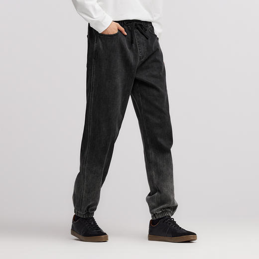 森柔|森马牛仔裤男冬莱卡弹力束脚裤oversize潮流渐变松紧腰裤子 商品图2