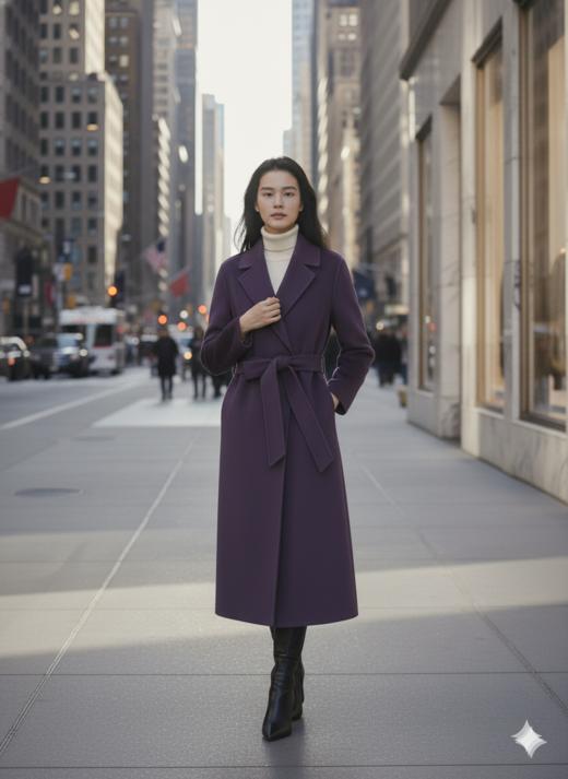 珠边双面工艺长款腰带大衣 商品图4