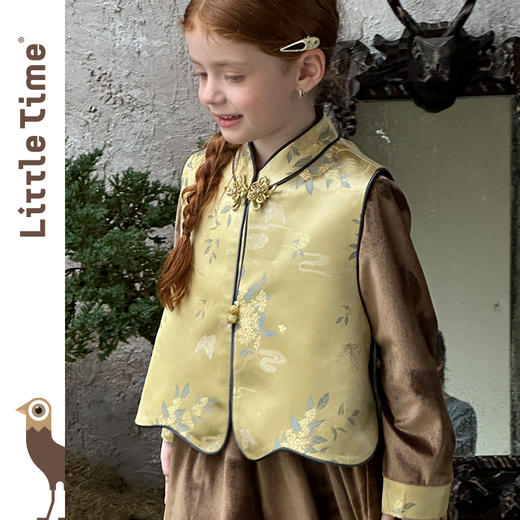 littletime女童套装2025秋冬新款儿童新中式国风马甲女宝两件套 商品图2