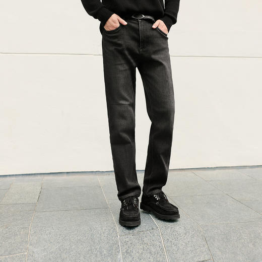 【爆品主推】森柔|森马牛仔裤男冬季加绒保暖莱卡弹力小直筒裤子百搭黑色长裤 商品图1