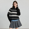 初语 女新款针织衫 时髦运动风条纹宽松拉链领长袖上衣 商品缩略图1