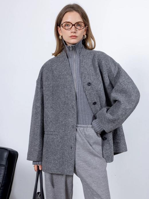 JN*同款极简无领绵羊毛呢大衣外套 商品图1