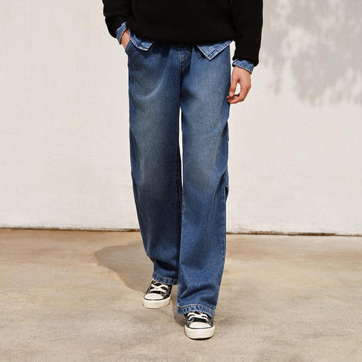 森柔牛仔|森马牛仔裤男宽松阔腿裤2025冬新款美式伞兵裤复古做旧 商品图2