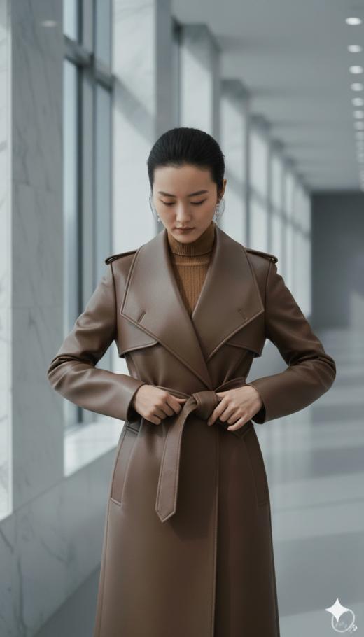 立领一粒扣显瘦袖拼色风衣 商品图6