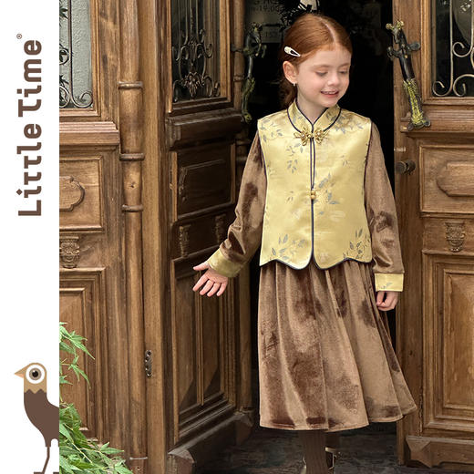 littletime女童套装2025秋冬新款儿童新中式国风马甲女宝两件套 商品图0