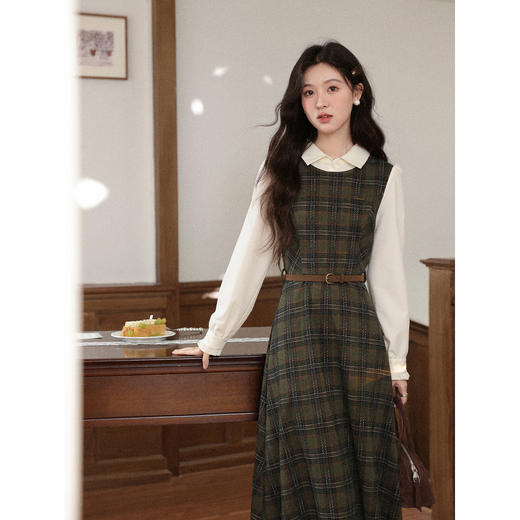 鹿向南 绿格连衣裙 商品图1