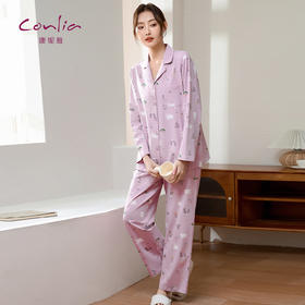 康妮雅女式长袖长裤开襟套装 53G62T035