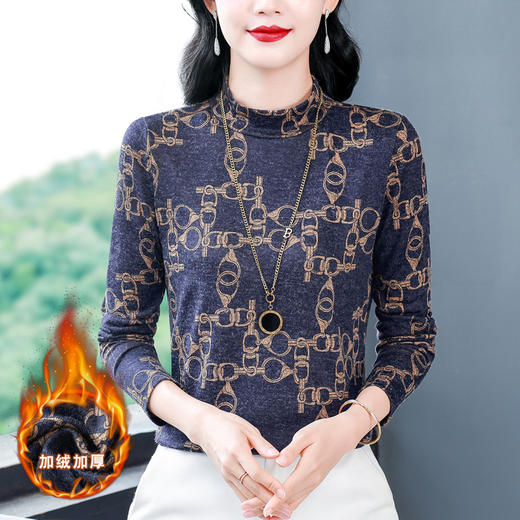 KQL 644G9238半高领长袖印花T恤上衣修身显瘦洋气小衫 商品图3