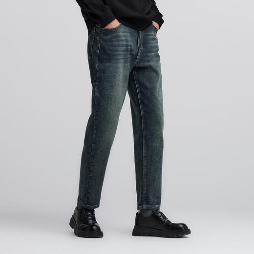 森柔|森马牛仔裤男冬季弹力磨毛锥形裤基础百搭通勤裤子水洗长裤 商品图1