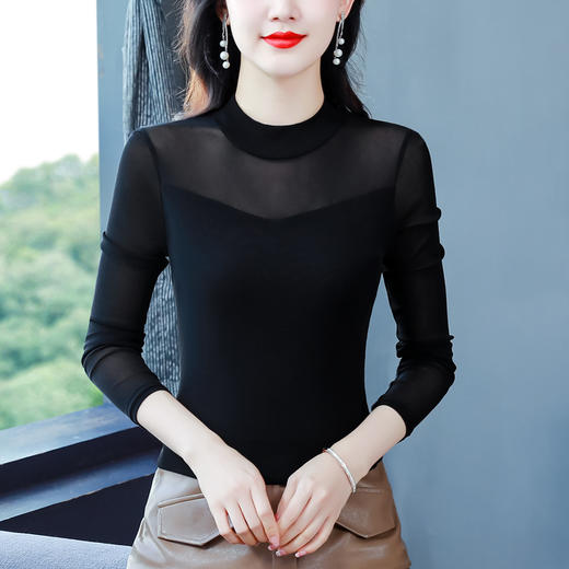 KQL 644G9247高弹网纱半高领打底衫显瘦洋气上衣小衫 商品图1