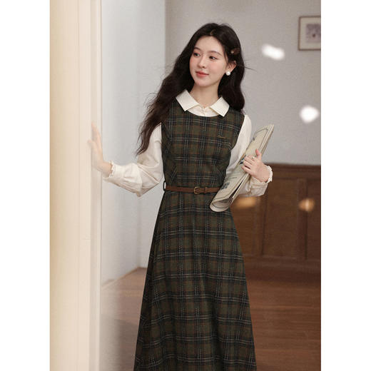鹿向南 绿格连衣裙 商品图0