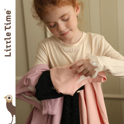 littletime女童长袖T恤2025秋冬新款儿童公主水晶闪闪打底衫上衣 商品图0