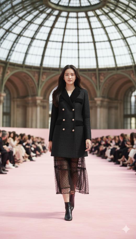 撞色领外层网纱半裙式风衣 商品图0