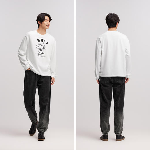 森柔|森马牛仔裤男冬莱卡弹力束脚裤oversize潮流渐变松紧腰裤子 商品图4